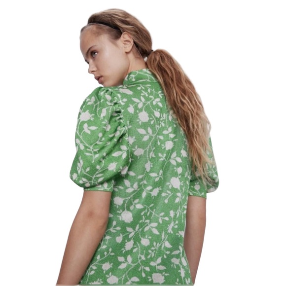NWT Zara Green Floral Jacquard Dress Sz L - Picture 3 of 16